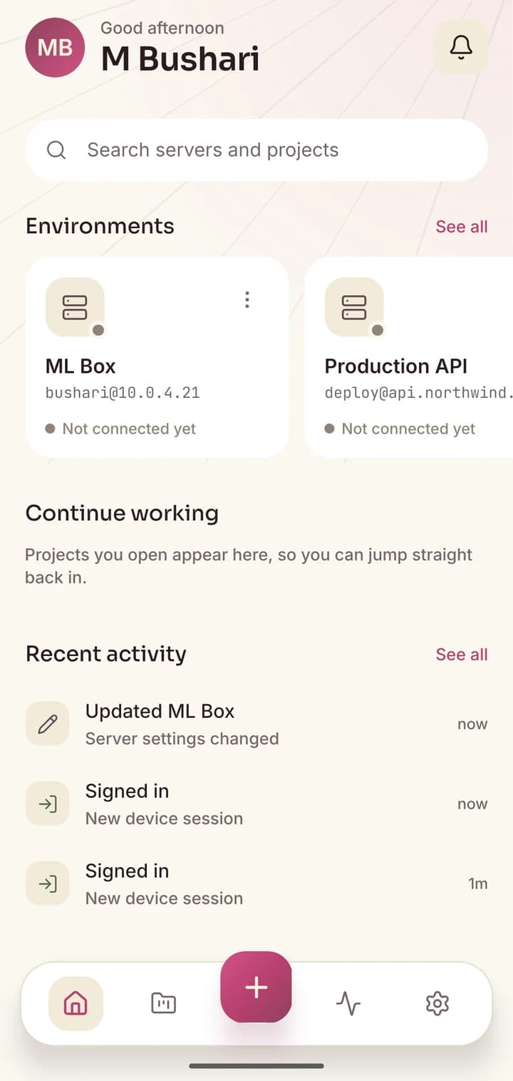 Hectix home screen showing three servers and recent activity